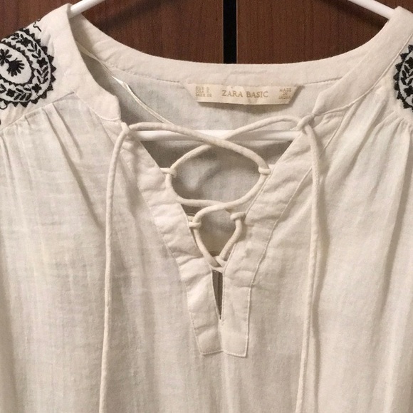 ZARA | white blouse with tassel tie front - Picture 3 of 4